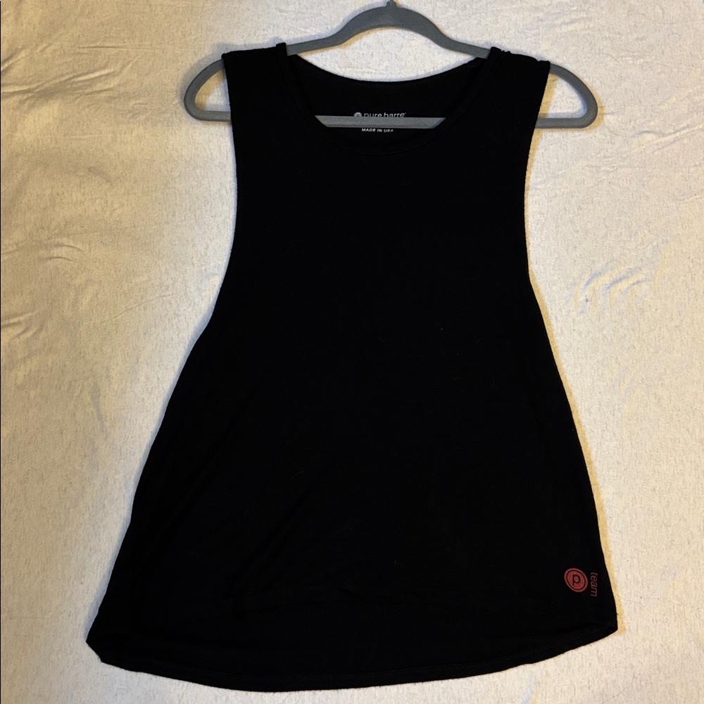 Black Sleeveless Top with Pure Barre Logo in bottom left corner